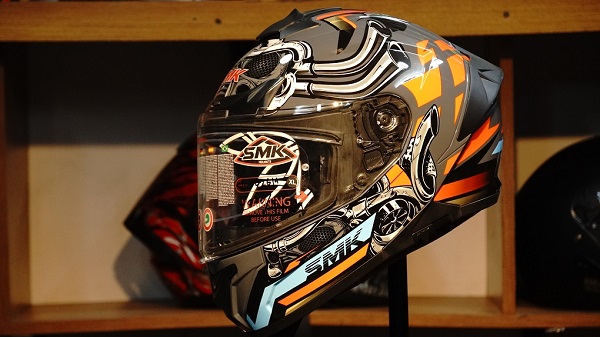 SMK Helmets - Typhoon - Motorhead - Matt Orange sky blue- Dual Visor Full Face Helmet (MA976 - Large - 580 MM)